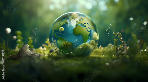 World environment and earth day concept with globe, nature and eco friendly environment. Ai generated.