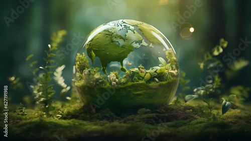 World environment and earth day concept with globe  nature and eco friendly environment. Ai generated.