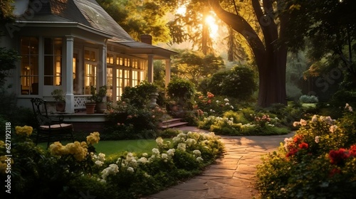 Enchanting sunrise: warm, inviting home exteriors