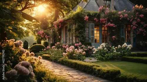 Enchanting sunrise: warm, inviting home exteriors