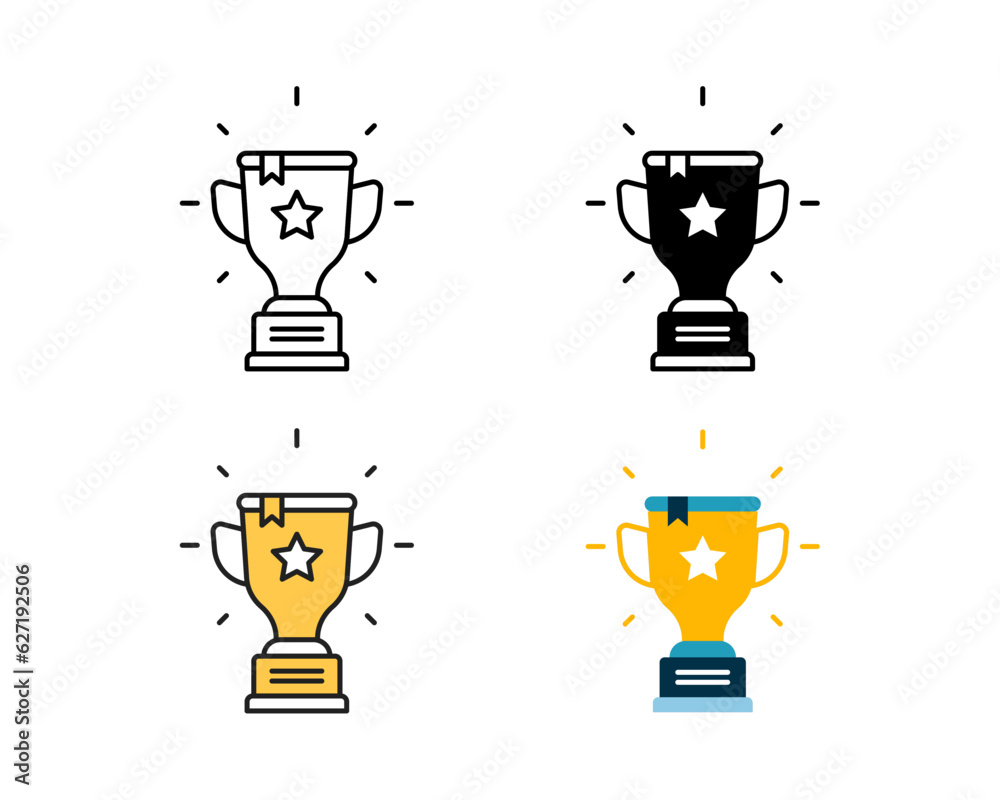 trophy with star icon vector design in 4 style line, glyph, duotone, and flat. trophy with star icon vector design in 4 style line, glyph, duotone, and flat.