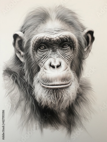 Wallpaper for phone with a pencil sketch artwork chimpanzee animal drawing.