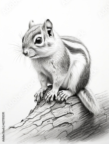 Wallpaper for phone with a pencil sketch artwork chipmunk animal drawing.