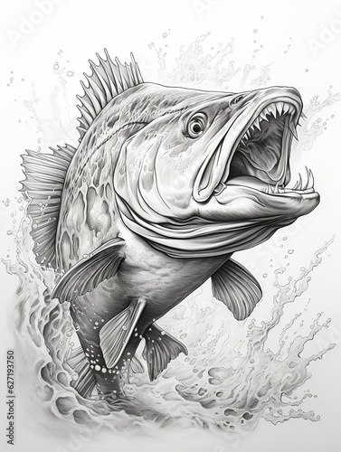 Wallpaper for phone with a pencil sketch artwork codfish animal drawing.