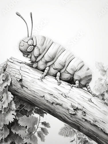 Wallpaper for phone with a pencil sketch artwork caterpillar animal drawing. 