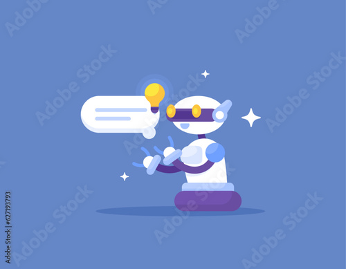 Artificial intelligence, automatic answering machines, chat bots. Assistant robot that helps and answers questions from users automatically. QnA services. technology. illustration concept design