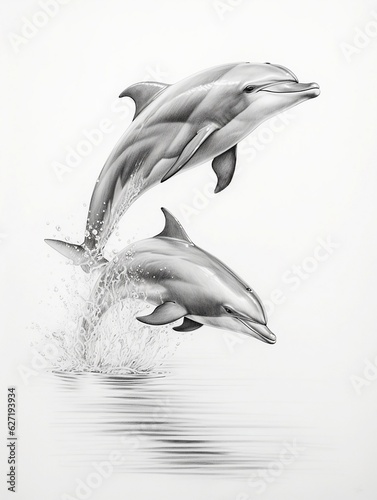 Wallpaper for phone with a pencil sketch artwork dolphin animal drawing.