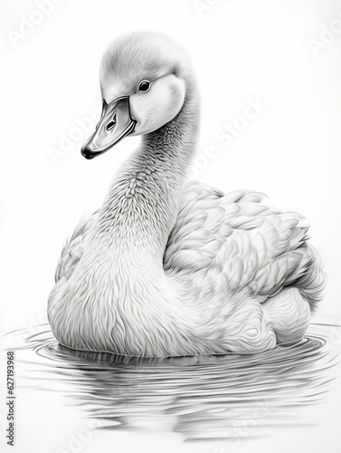Wallpaper for phone with a pencil sketch artwork cygnet animal drawing.