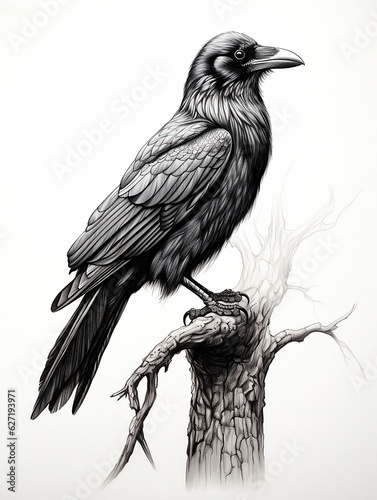 Wallpaper for phone with a pencil sketch artwork crow animal drawing