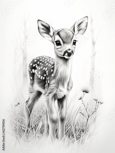 Wallpaper for phone with a pencil sketch artwork fawn animal drawing.
