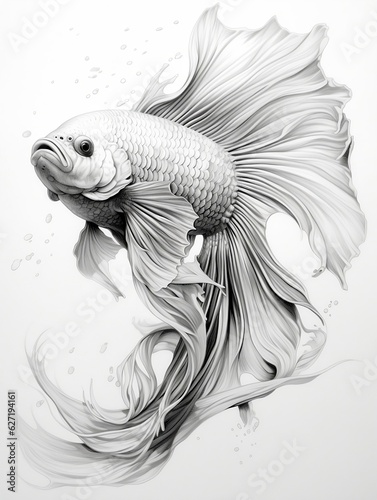 Wallpaper for phone with a pencil sketch artwork fish animal drawing.