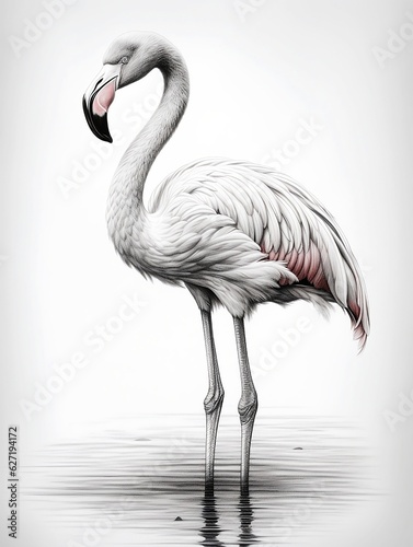 Wallpaper for phone with a pencil sketch artwork flamingo animal drawing.