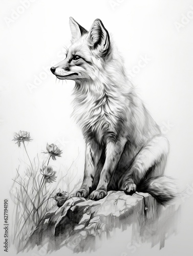 Wallpaper for phone with a pencil sketch artwork fox animal drawing