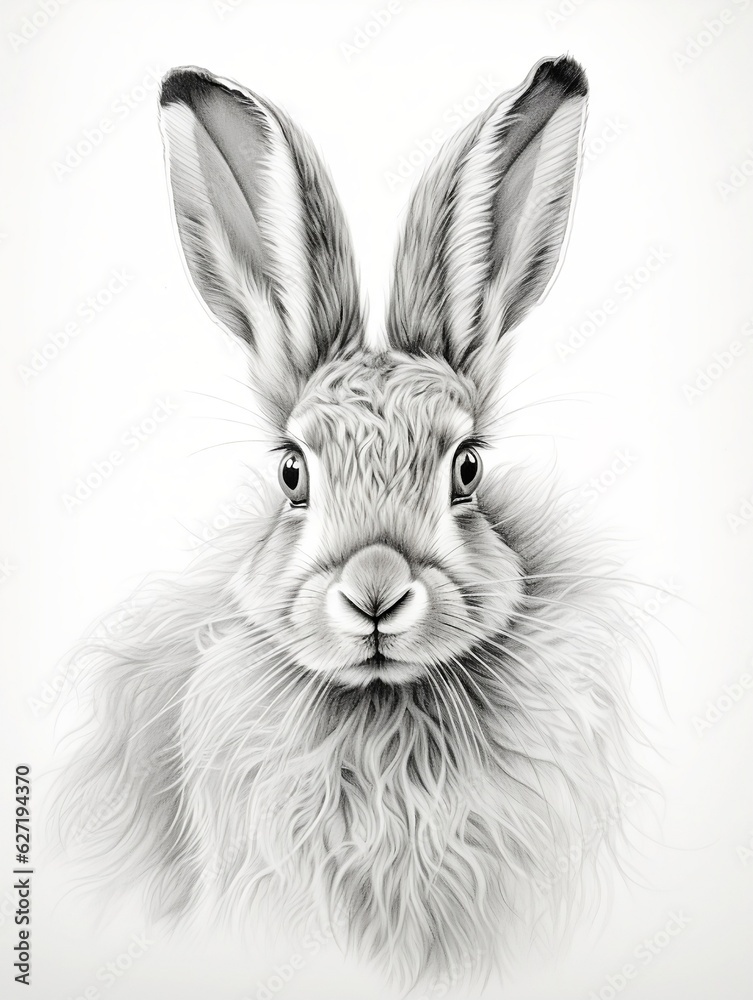 Fototapeta premium Wallpaper for phone with a pencil sketch artwork hare animal drawing.