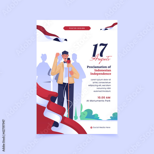 Proclamation of Indonesian independence day illustration on poster design