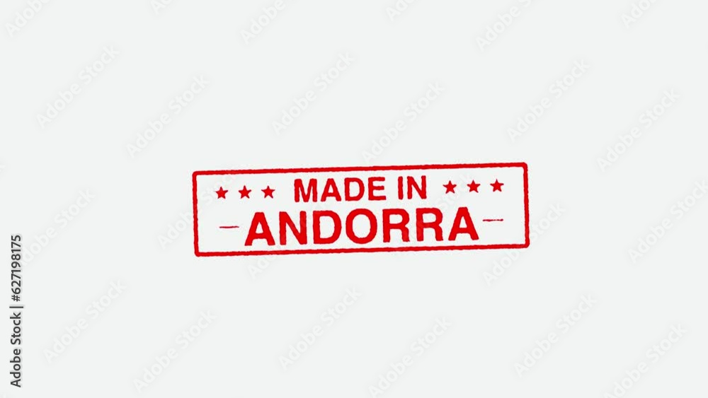 Close Up Real Hand Stamping Made In Andorra Stamp on White Background Close Up Real Hand Stamping Made In Andorra Stamp on White Background