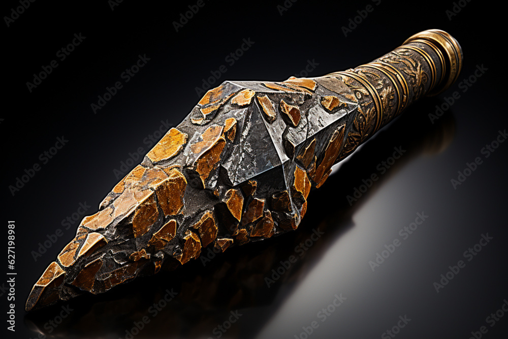 An image showcases a Stone Age hand axe, made from chipped flint and