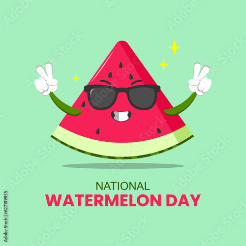 Vector graphic of funny watermelon wearing sunglasses cartoon suitable for national watermelon day