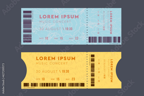 Abstract Set Ticket Template. Background White for Travel by Tram, Bus. Vector Illustration Entrance Tickets to the Museum, Party, Cinema, Festival in the Flat Style.