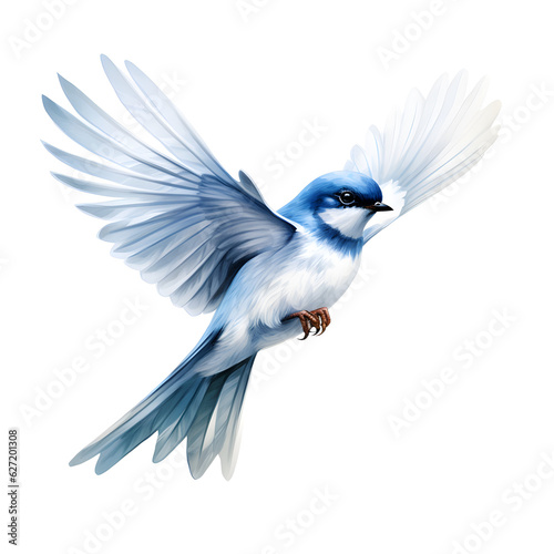 Isolated Realistic Blue Sparrow Bird on White Background - Generative AI 