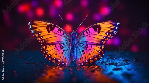 Neon colored butterfly. Generative AI