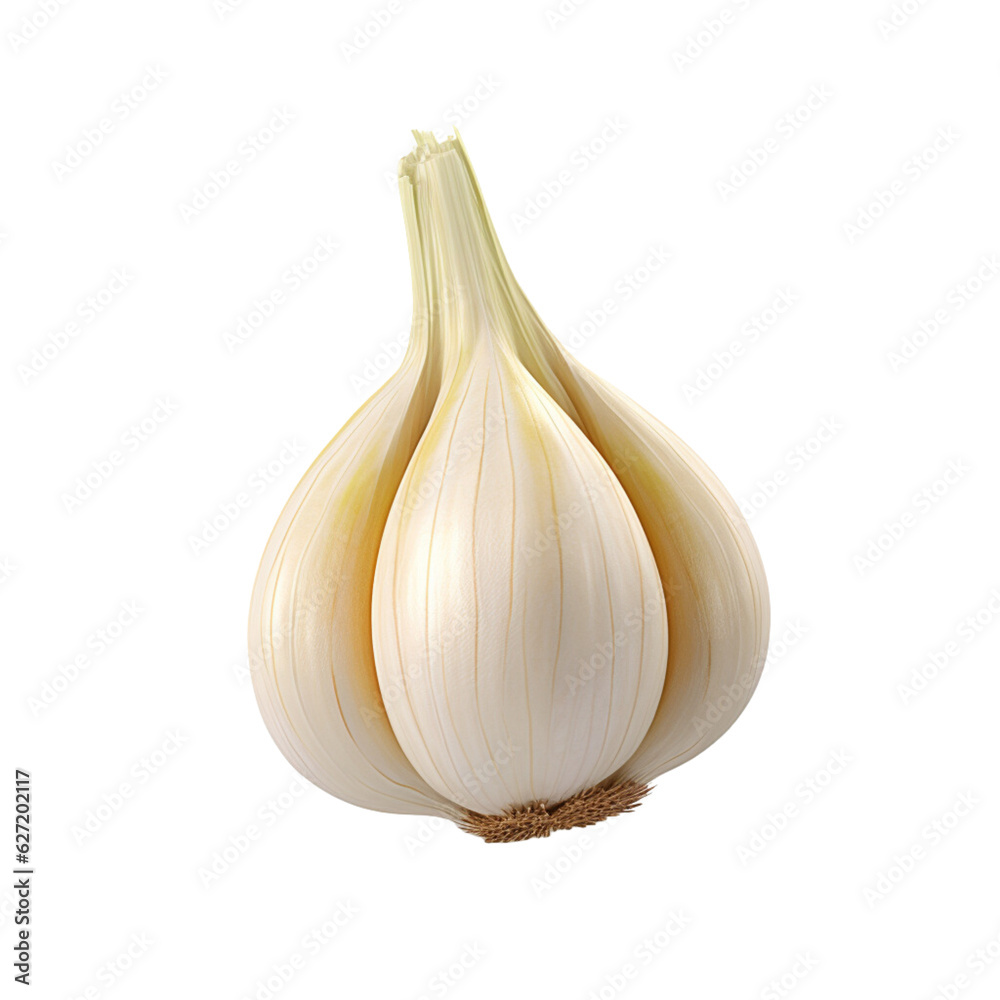 A single piece of 3D garlic on a white background.