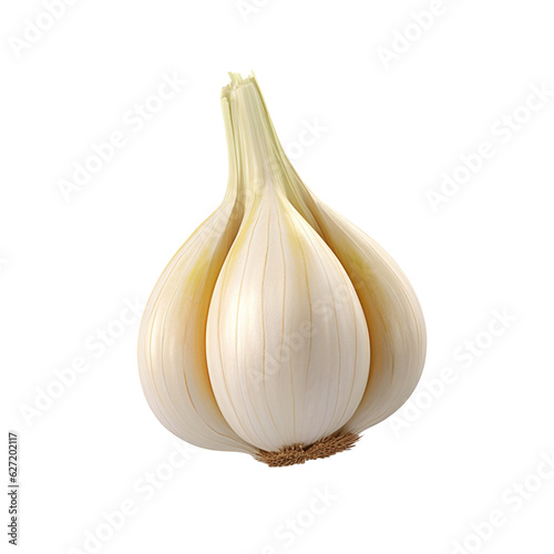 A single piece of 3D garlic on a white background. © EnelEva