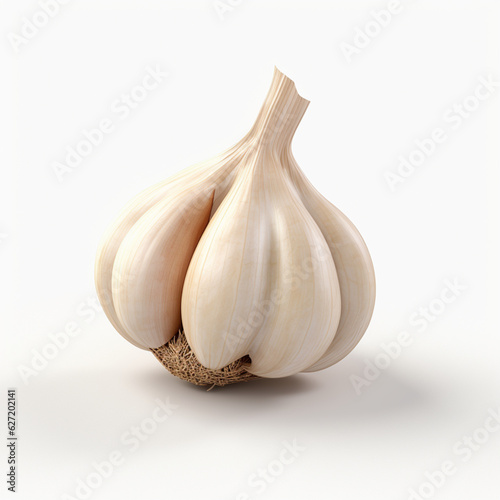 A single piece of 3D garlic on a white background. © EnelEva