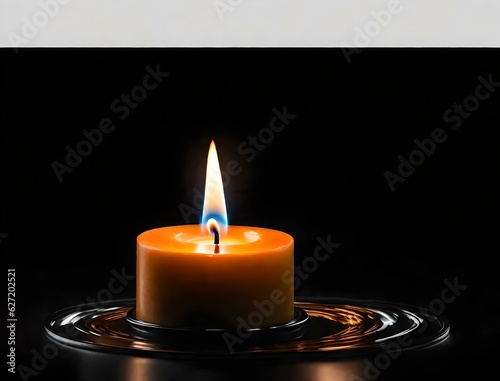 Candle burning on the dark black background, by generative Ai technology 