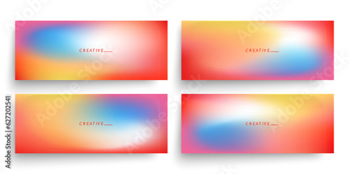 Blurred horizontal banners with soft red, blue and orange gradients. Set of defocused abstract smooth templates for creative graphic design. Vector illustration.