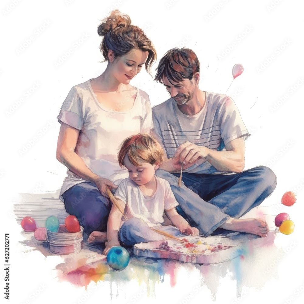 Naklejka premium mother, father parenting the kid, in pastel drawing style