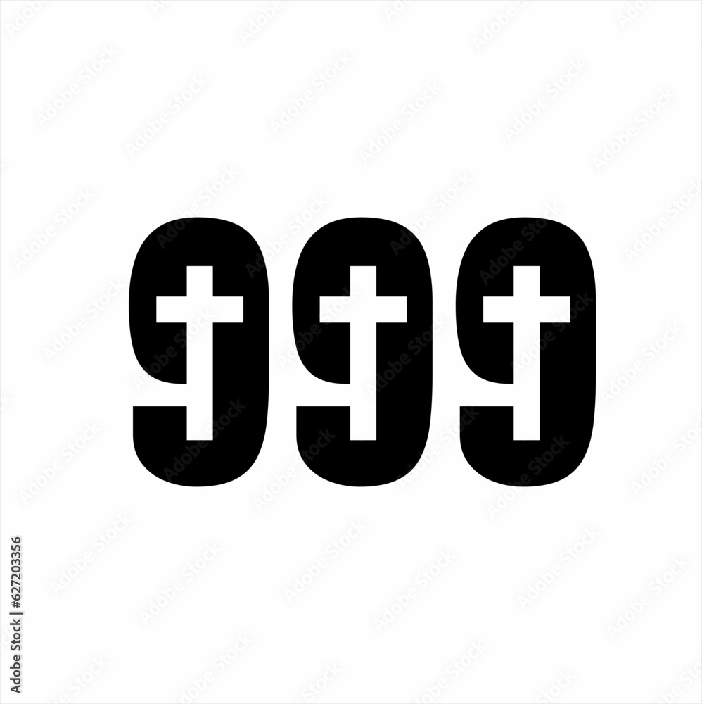 Number 999 vector logo design with a cross in the center. Number 999 vector logo design with a cross in the center.