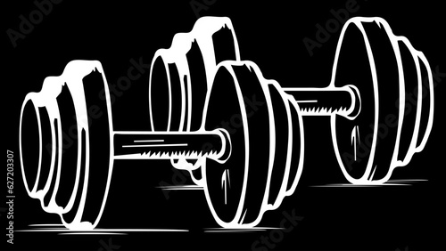 Dumbbells for athletes white silhouette sketch isolated on black background. Clipart.