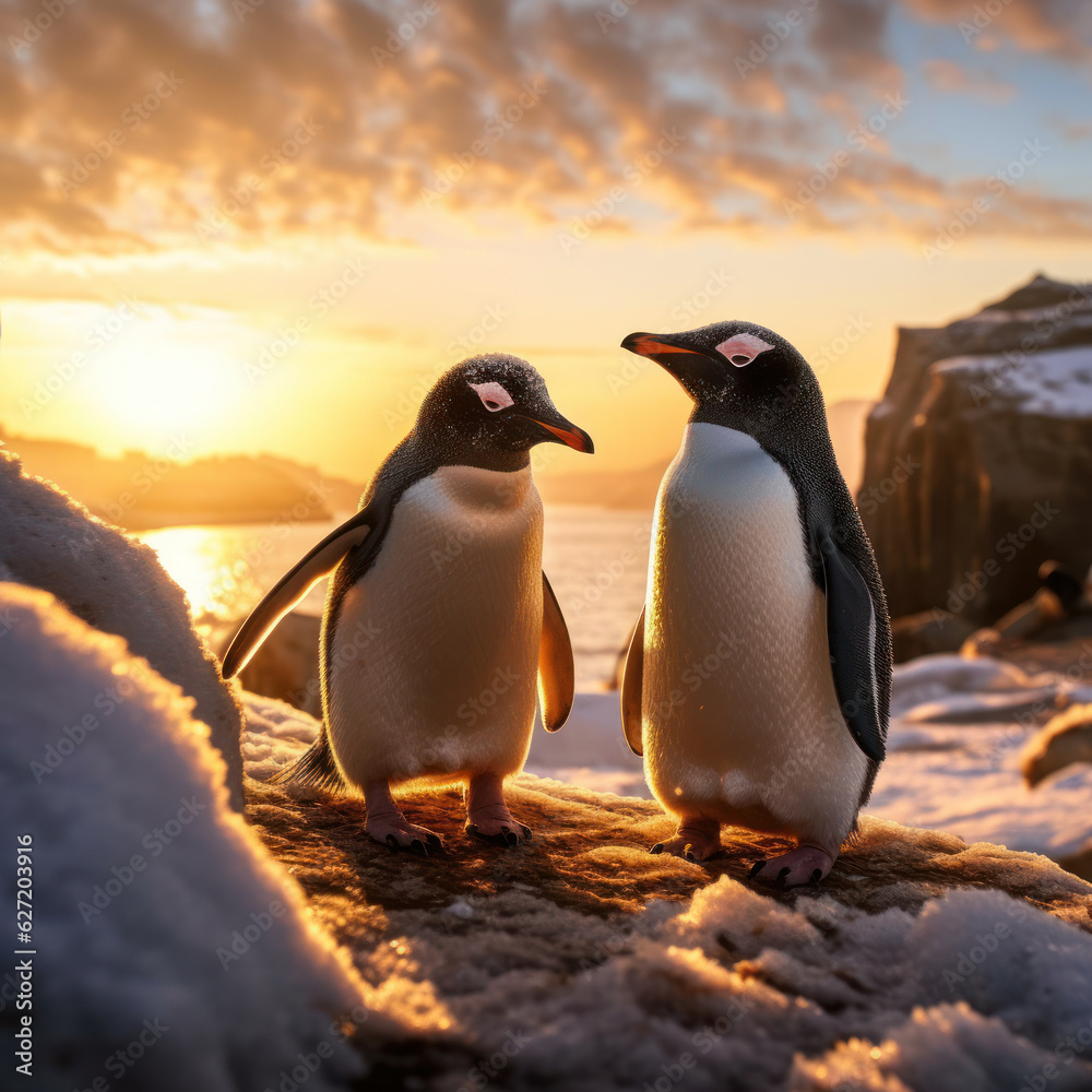 Obraz premium Penguins, Wildlife Photography, Generative AI