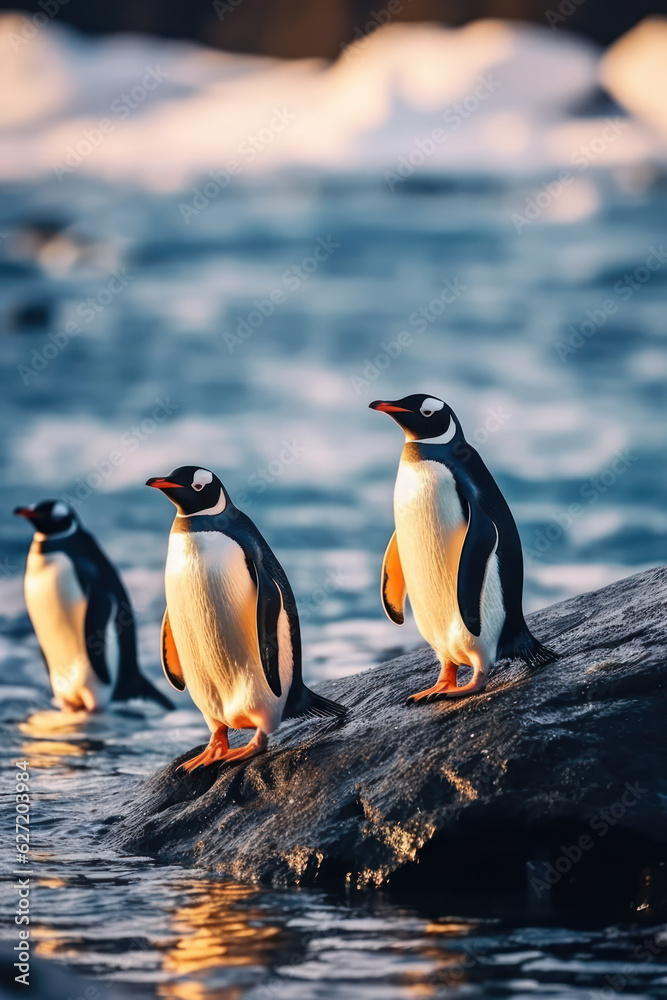 Obraz premium Penguins, Wildlife Photography, Generative AI