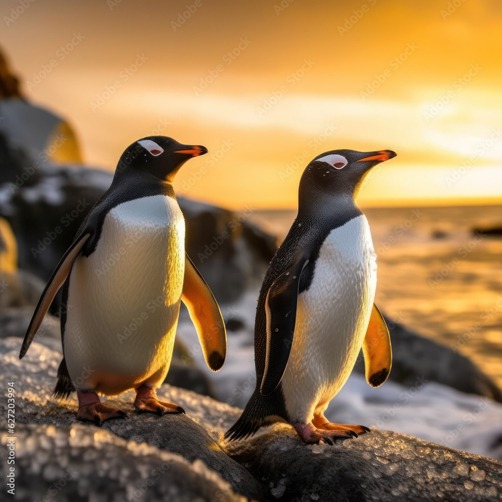 Fototapeta premium Penguins, Wildlife Photography, Generative AI