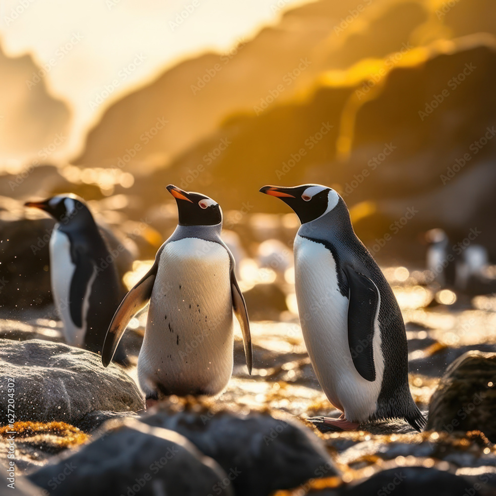 Obraz premium Penguins, Wildlife Photography, Generative AI
