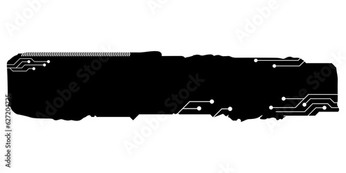 Rectangular design element silhouette in tech style isolated on white. Long tech plate with copy space. Clipart.