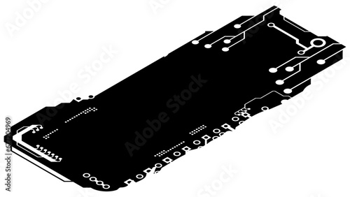 Isometric rectangular design clipart in tech style isolated on white. Short tech plate with copy space. Clipart.