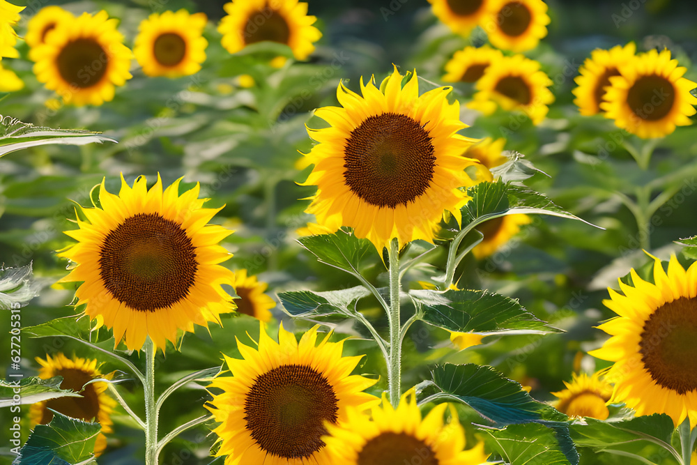 A golden yellow sunflower on a golden background, Generative AI