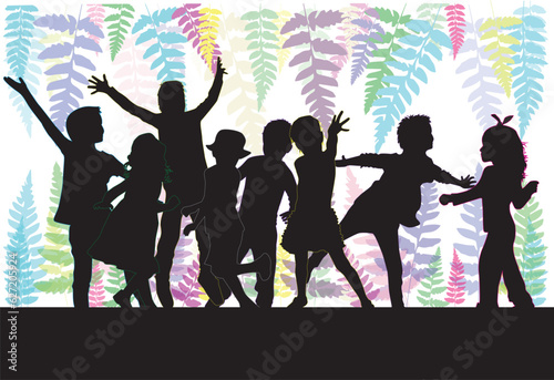 Silhouettes of children outdoors.