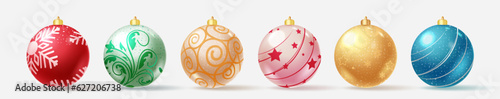 Christmas balls vector set design. Christmas ball in elegant glittery, glossy and shiny pattern and print for xmas elements decoration. Vector illustration xmas balls collection. 