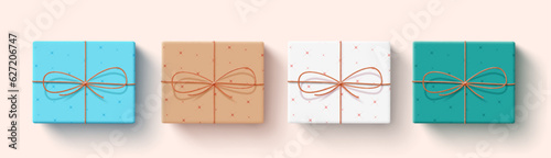 Christmas gift vector set design. Christmas gift boxes for surprise and present elements for holiday, anniversary and birthday celebration. Vector illustration gift box element collection.  
