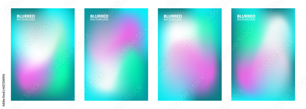 Set of blurred backgrounds with bright color gradients. Graphic templates collection for brochure covers, posters and banners. Vector illustration.