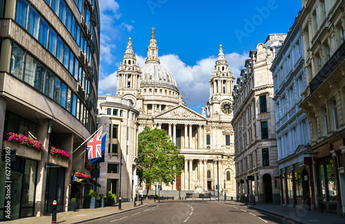 Saint Paul Cathedral from Ludgate Hill in City of London, England photo