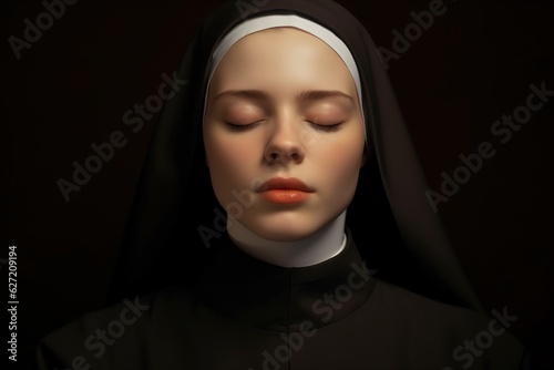 a nun with her eyes closed in prayer