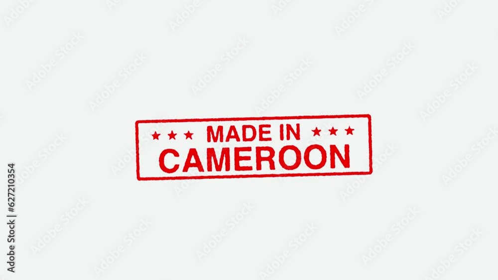 Close Up Real Hand Stamping Made In Cameroon Stamp on White Background Close Up Real Hand Stamping Made In Cameroon Stamp on White Background