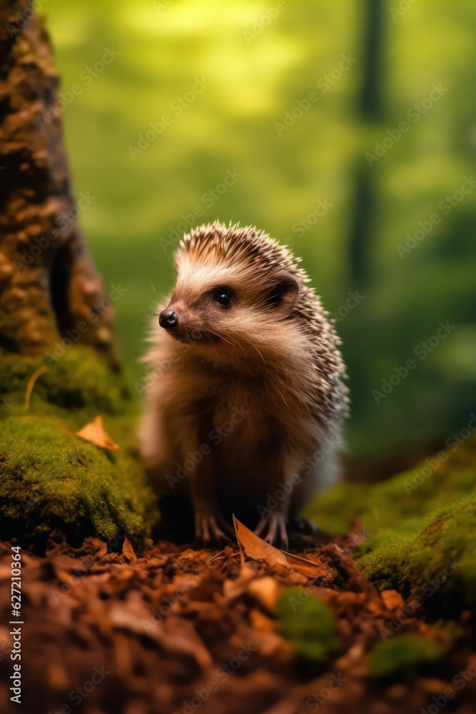 Naklejka premium Hedgehog, Wildlife Photography, Generative AI