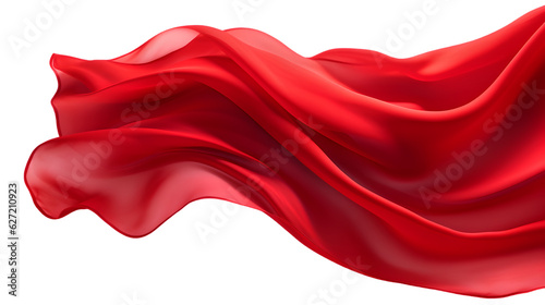 3D rendering. Red luxury silk cloth floating flying in the air