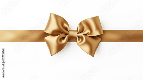Shiny Gold Bow - Isolated Gift Wrapping Ribbon on White Background. created with Generative AI